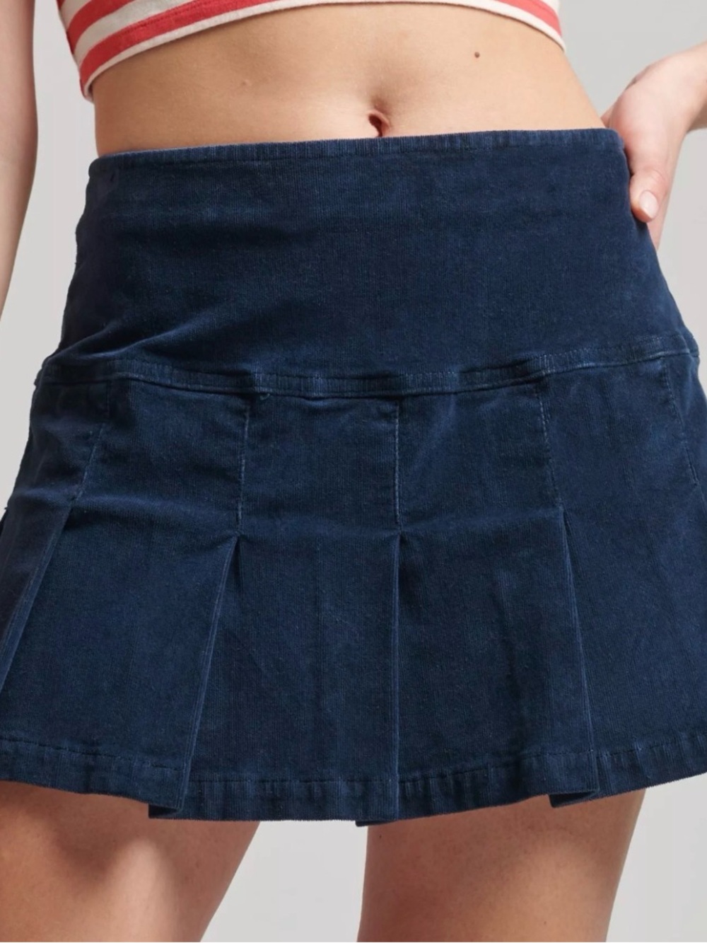 Superdry Vintage Cord Mini Skirt Ribbed pleated Nautical Navy NWT Size 6 Y2K low